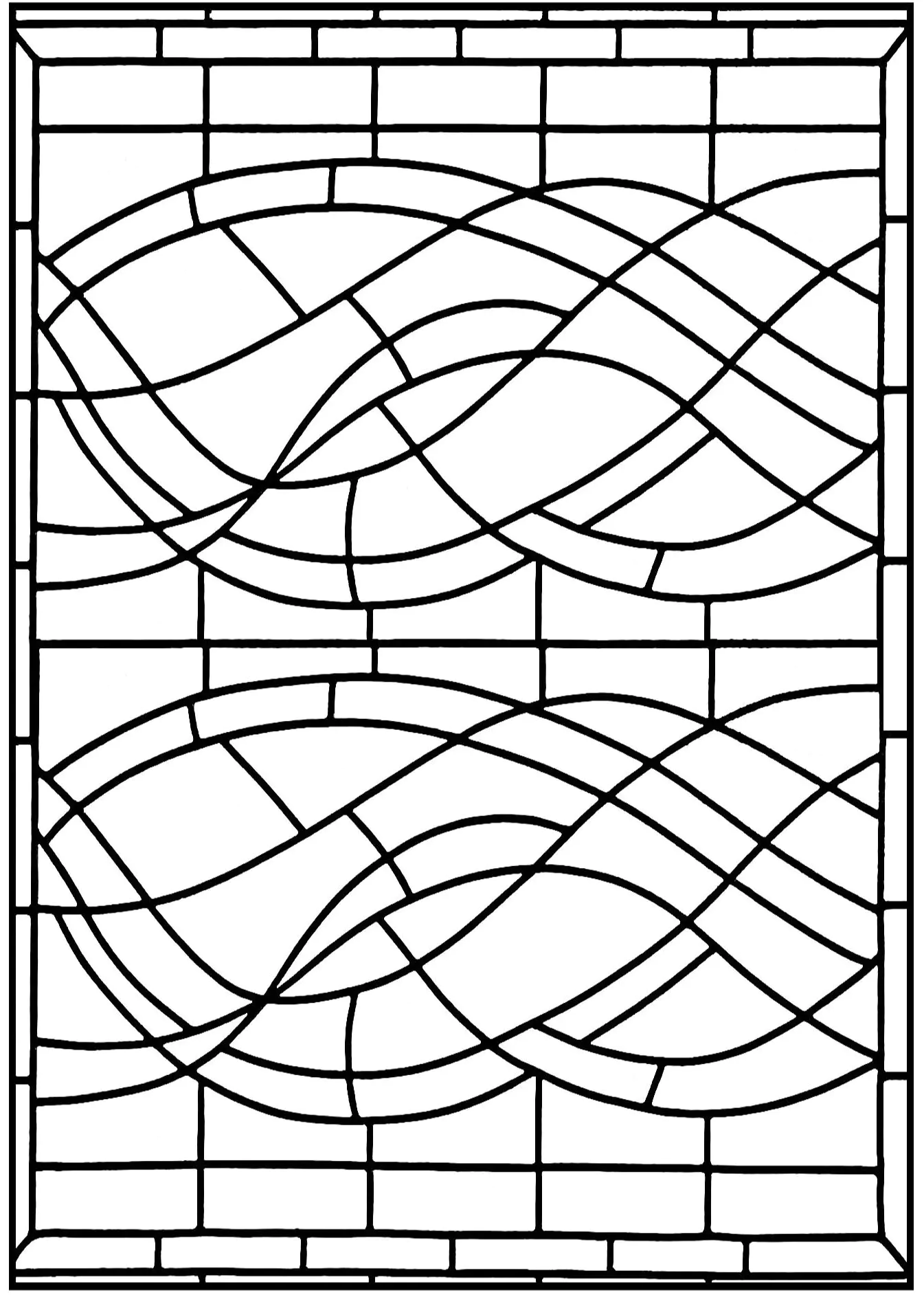 Ausmalung nach einem Art-Déco-Glasfenster in einem Madrider Hotel (doppelte Ausführung) (Ausmalbild von Glasmalerei zum Ausdrucken und Ausmalen für Erwachsene)