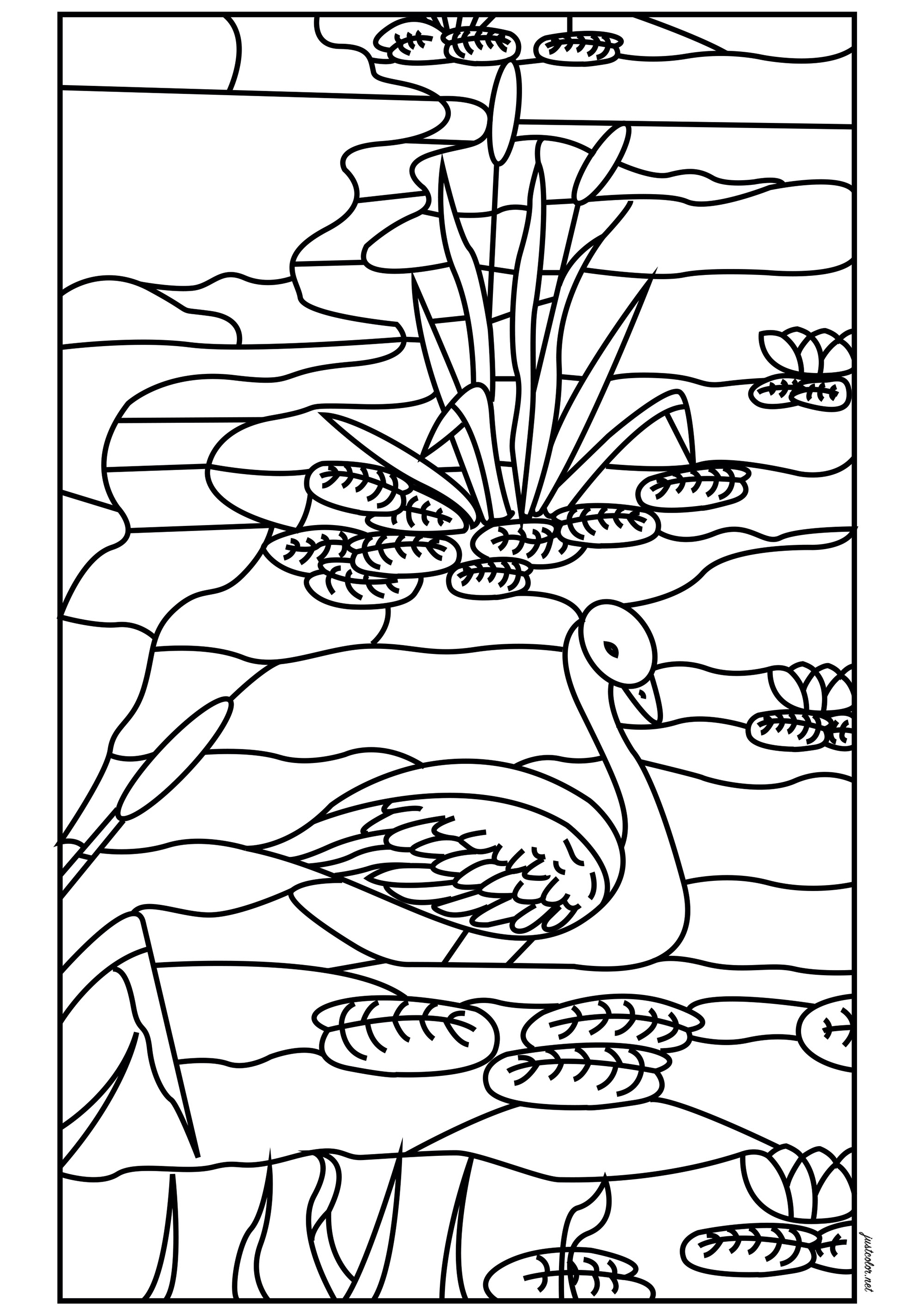 Gans im Teich Ausmalbilder von Glasmalerei zum Ausmalen