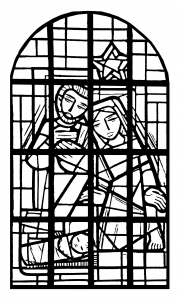 Glasmalerei des Kirchenschiffs einer Kirche in Belgien (Ausmalbild)