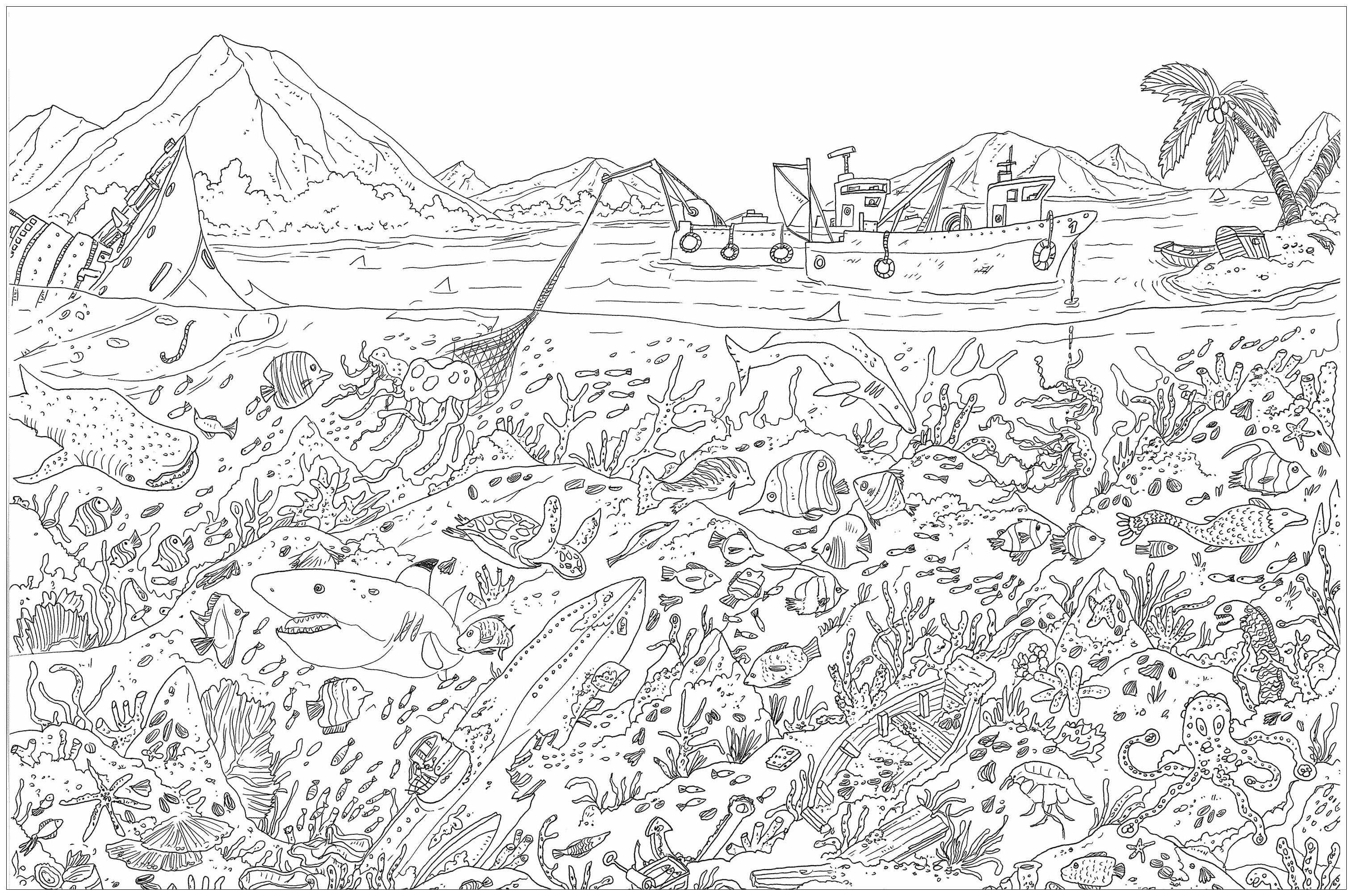 Ausmalbild von : Wasserwelten-19074 Ausmalbild von zum Ausdrucken und Ausmalen für Erwachsene : Wasserwelten-19074