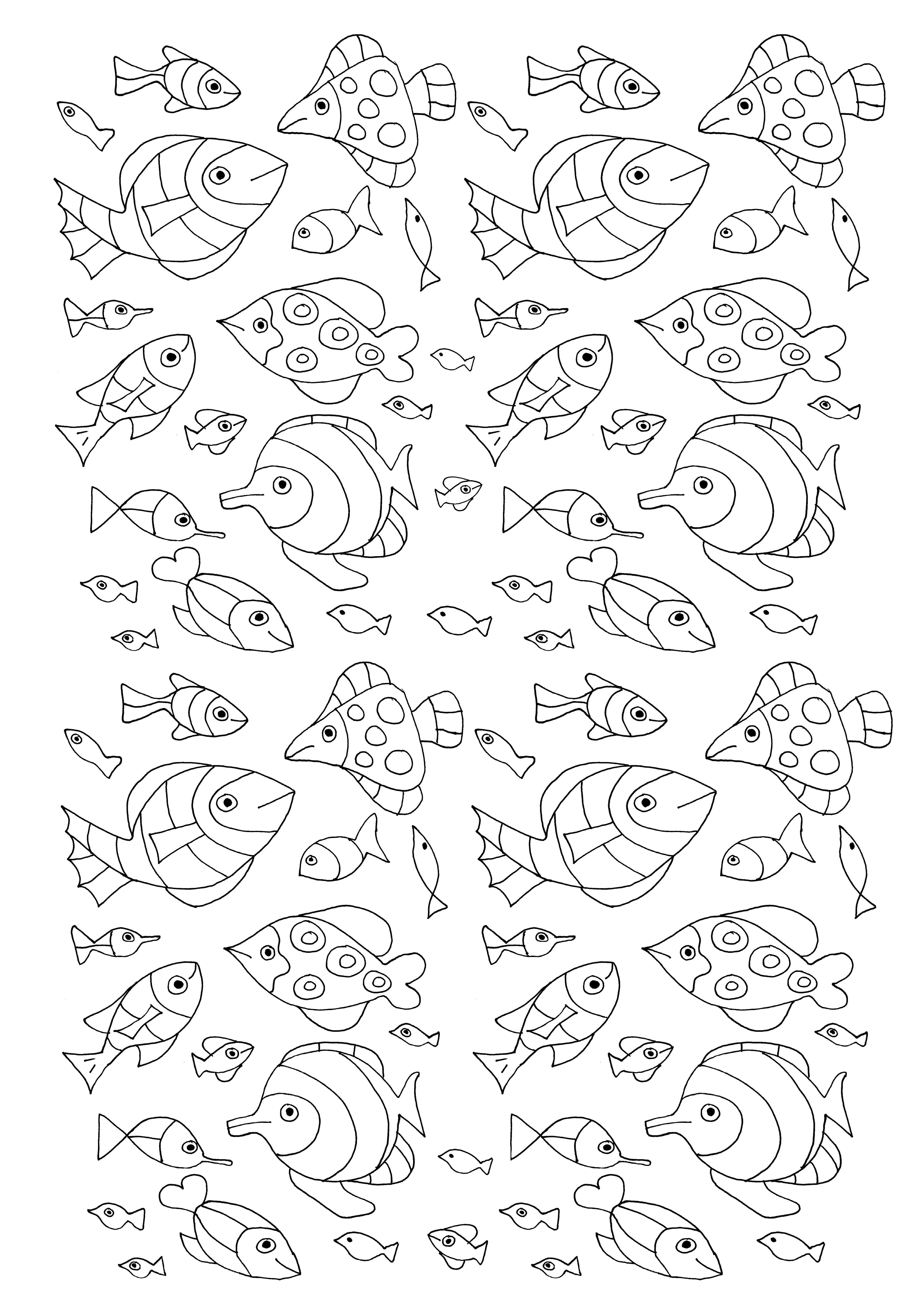 Viele Fische zum Färben von Wasserpflanzen, Künstler : Olivier