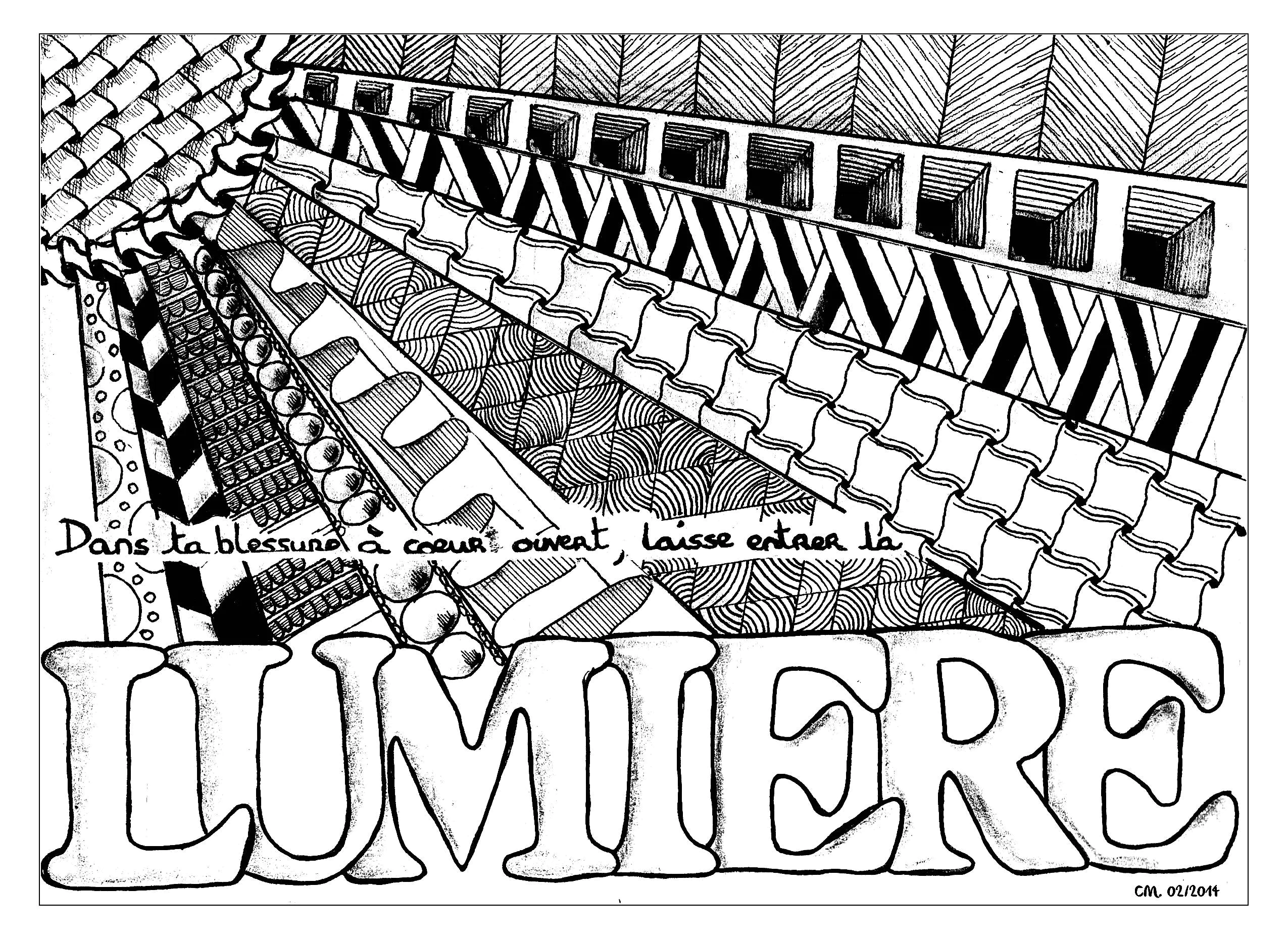 Lass das Licht herein (Ausmalbild von Zentangle zum Ausdrucken und Ausmalen für Erwachsene)