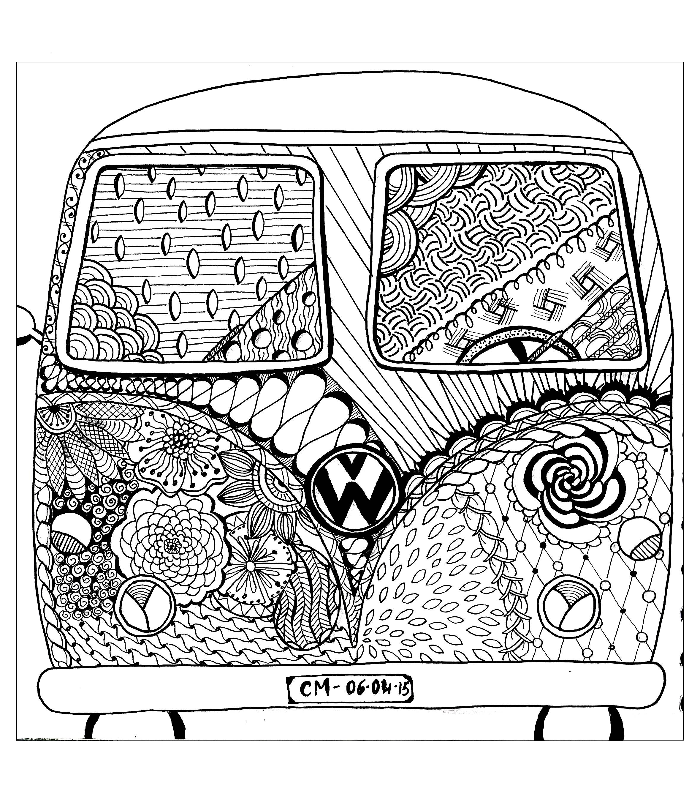 'Hippie-Camper', Kolorierung original, Künstler : Cathy M