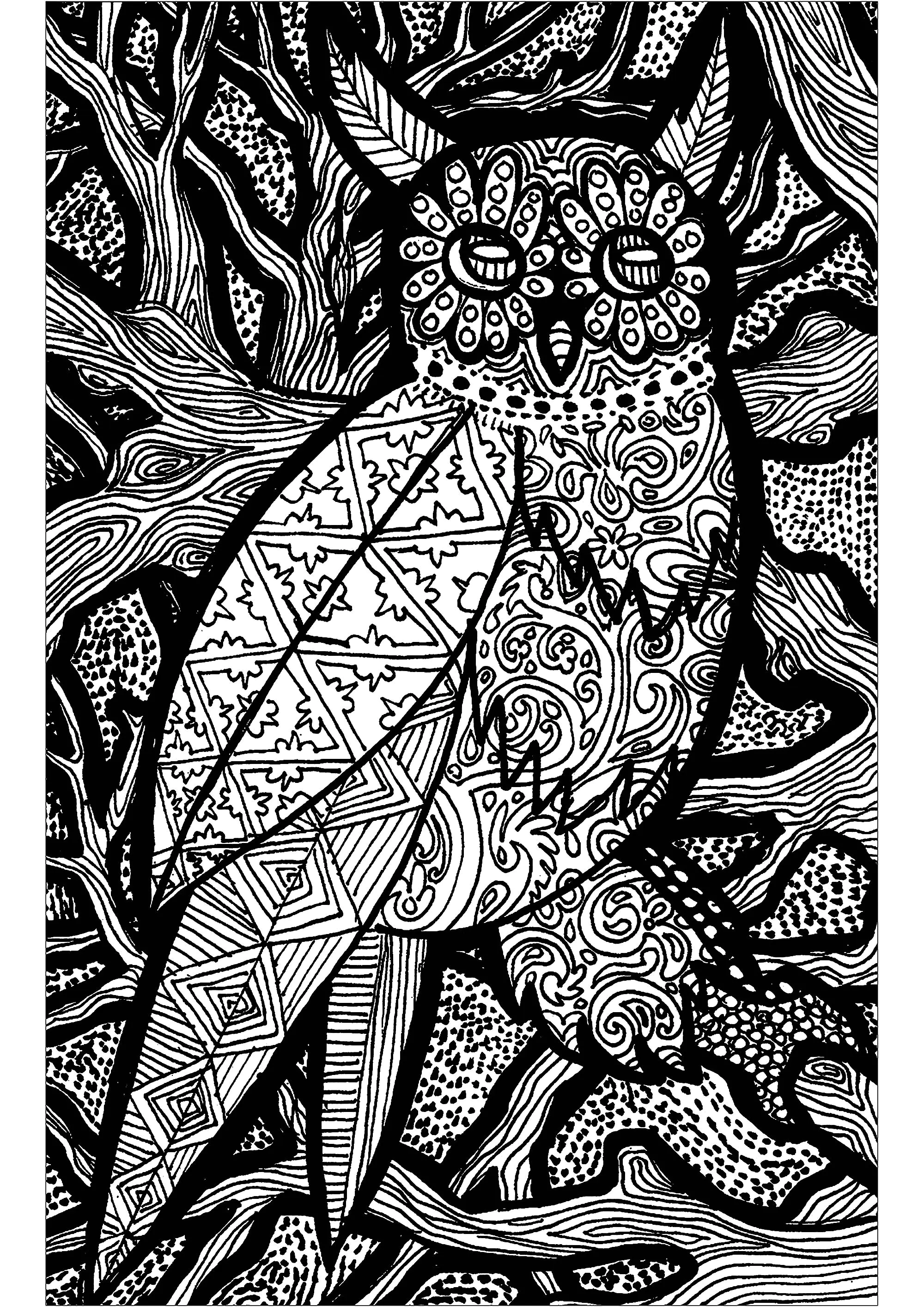 Die Linien der Eule (Ausmalbild von Zentangle zum Ausdrucken und Ausmalen für Erwachsene)