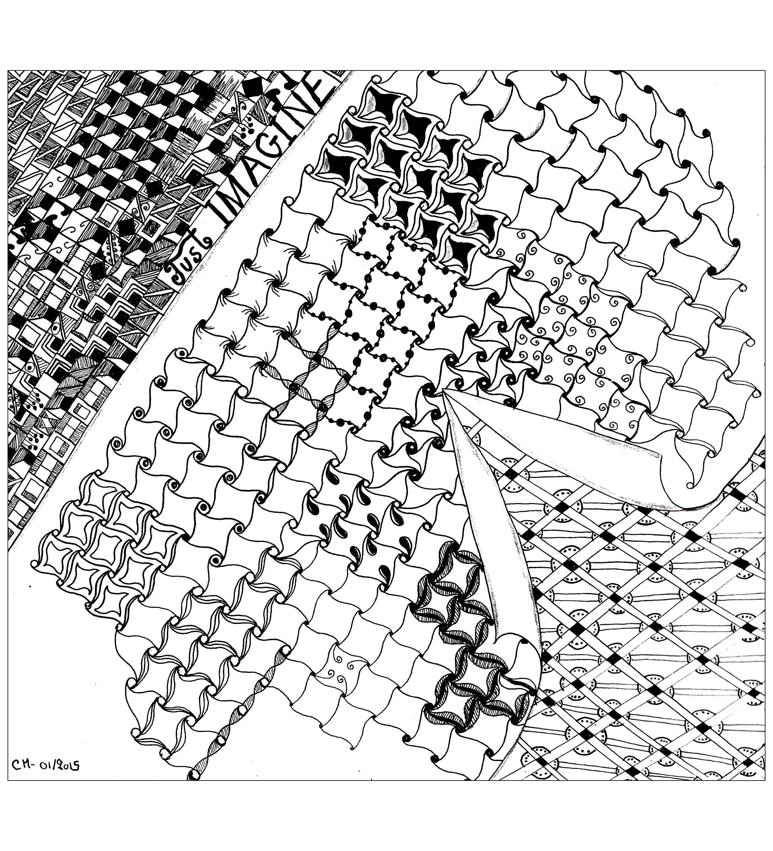 Stell dir vor (Ausmalbild von Zentangle zum Ausdrucken und Ausmalen für Erwachsene)