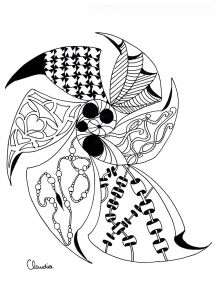 Abstraktes Zentangle mit verschiedenen Mustern (Ausmalbild von Claudia)