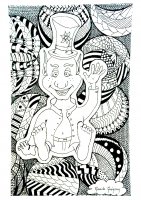 Kobold auf Zentangle-Muster-Hintergrund (Ausmalbild)