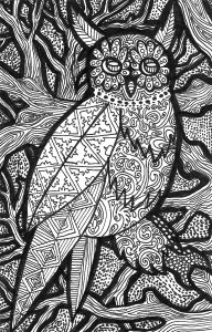 Die Linien der Eule (Ausmalbild von Zentangle)