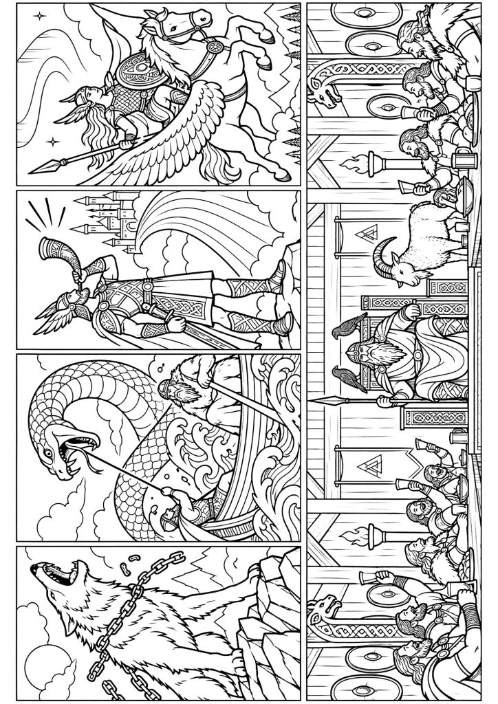 Norse mythology coloring page - Just Color ebook preview