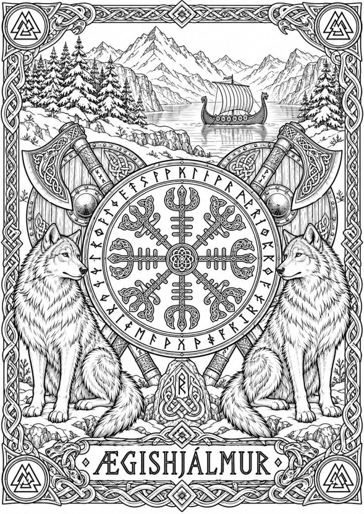 Norse mythology coloring page - Just Color ebook preview