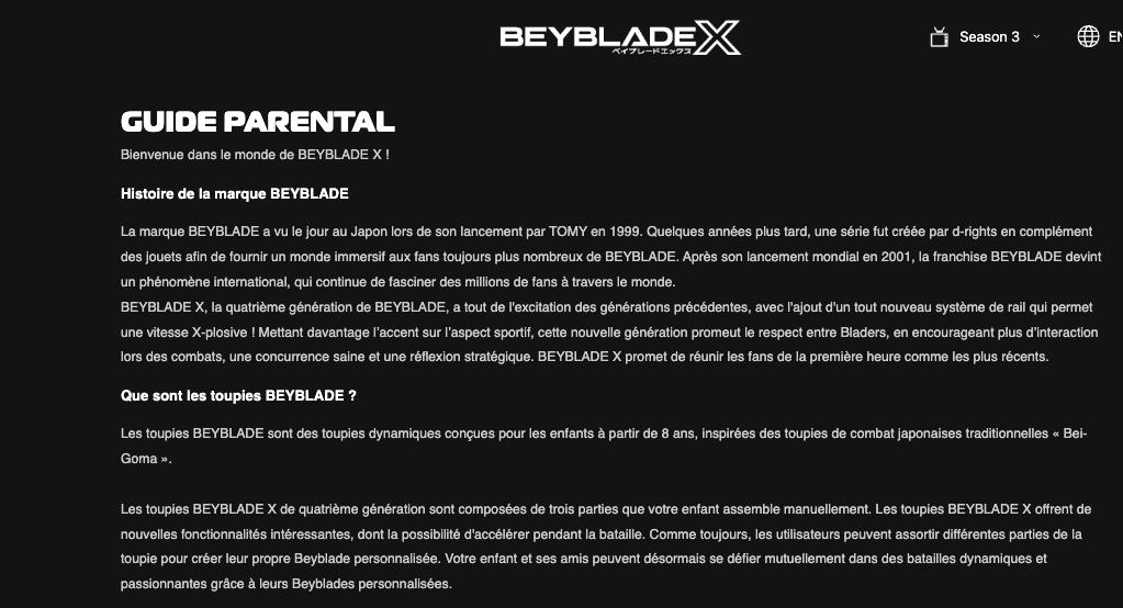 Guide parental officiel Beyblade X en français