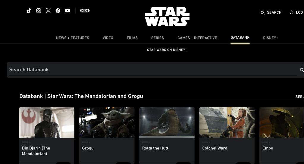 Page d'accueil de la Databank officielle Star Wars