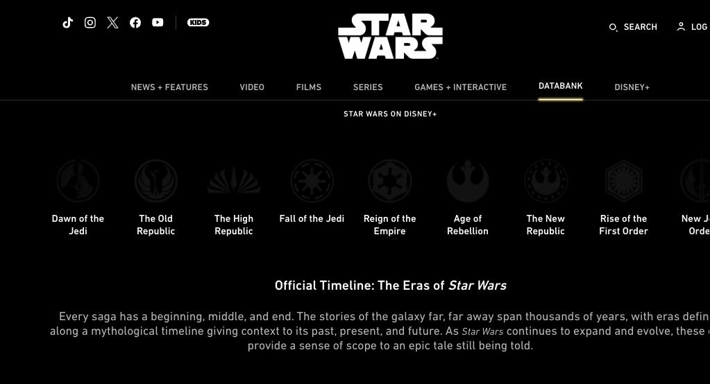 Chronologie officielle des ères de Star Wars sur StarWars.com