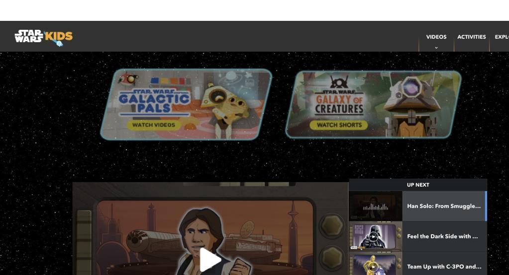 Page d'accueil du site officiel Star Wars Kids