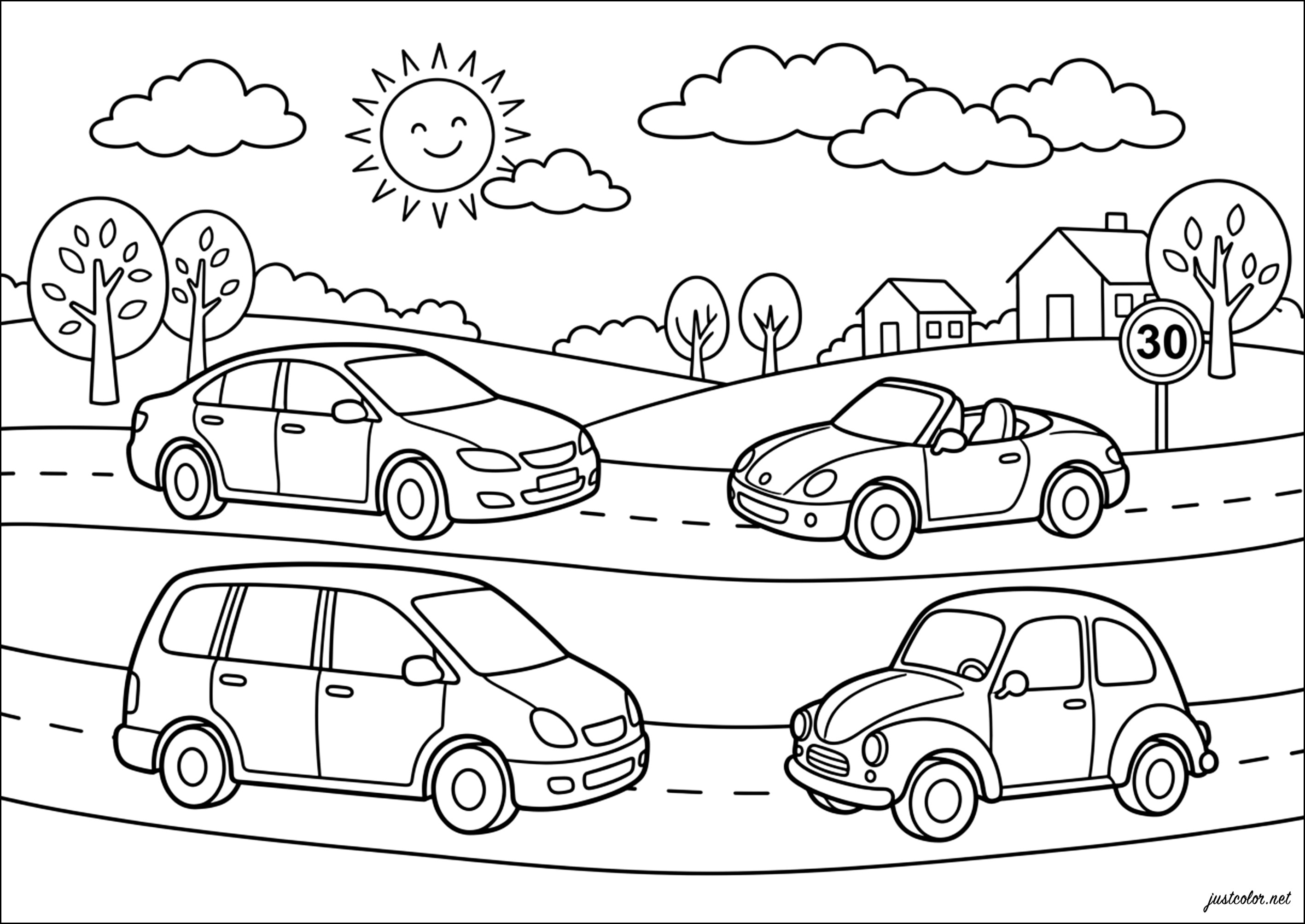 Coloriage Just Color de voitures en course