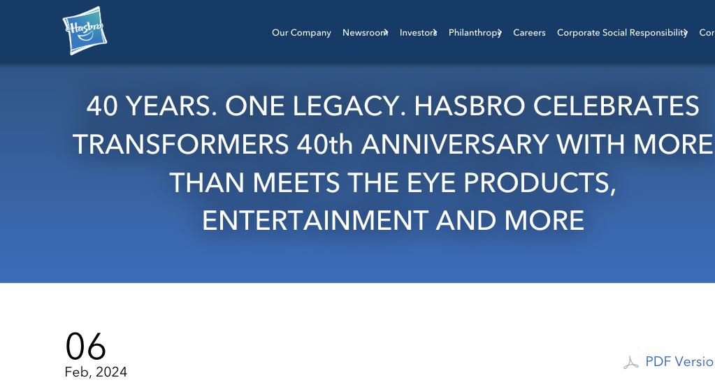 Dossier officiel Hasbro pour les 40 ans de Transformers