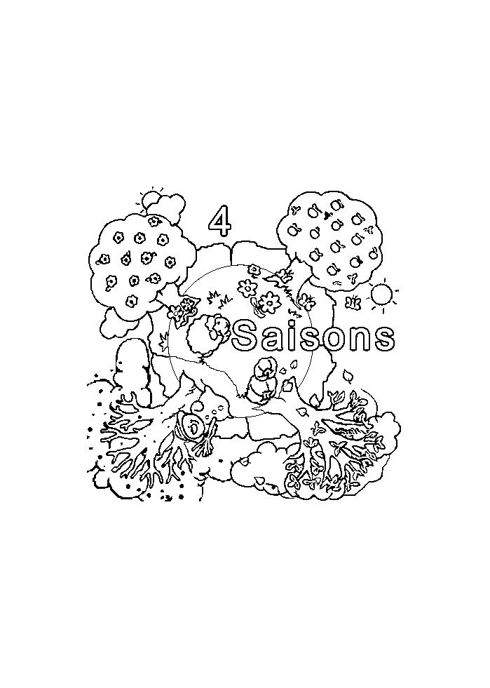 Coloriage des 4 saisons pour enfants (4 saisons (Printemps, Eté, Automne, Hiver))