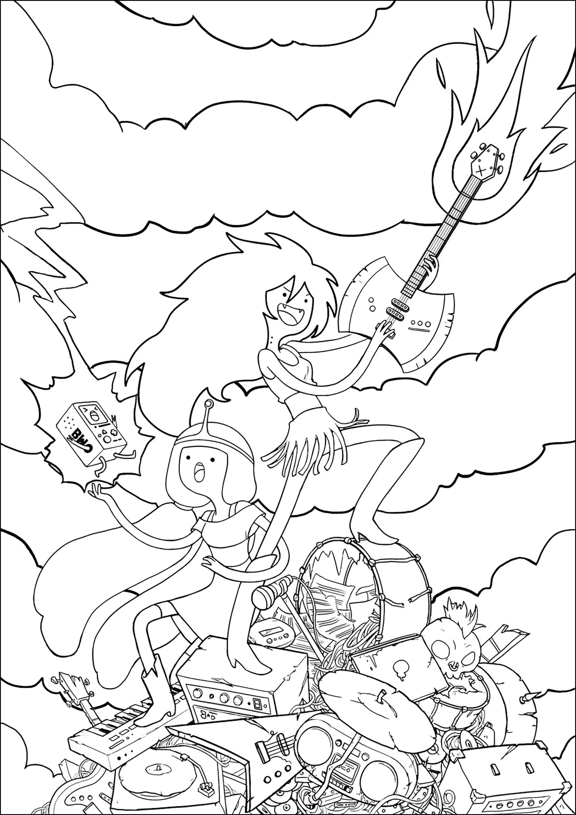 Le pouvoir de la musique (Coloriage d'Adventure Time à imprimer pour enfants)