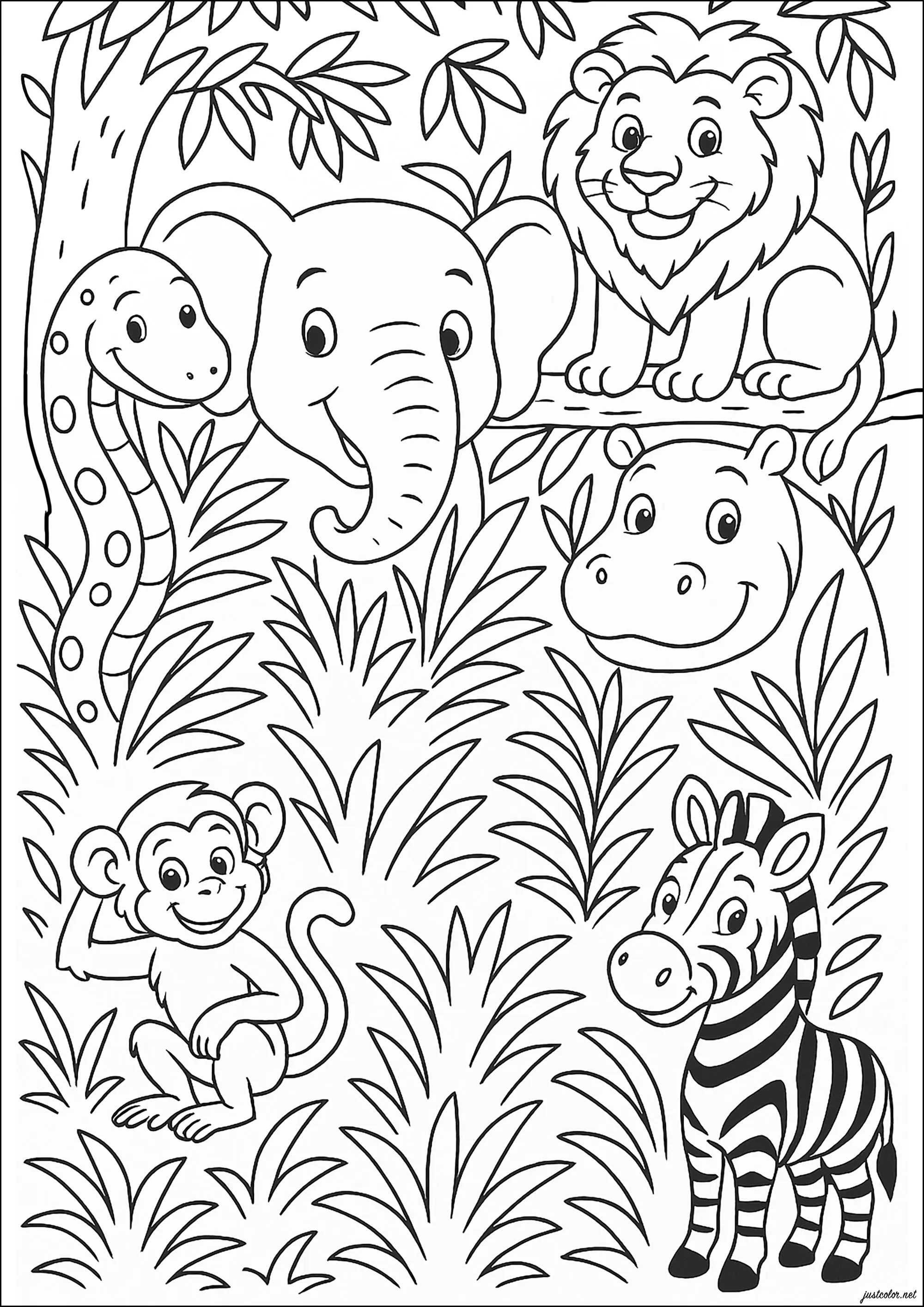 Divers animaux africains (Coloriage d'Afrique à imprimer pour enfants)