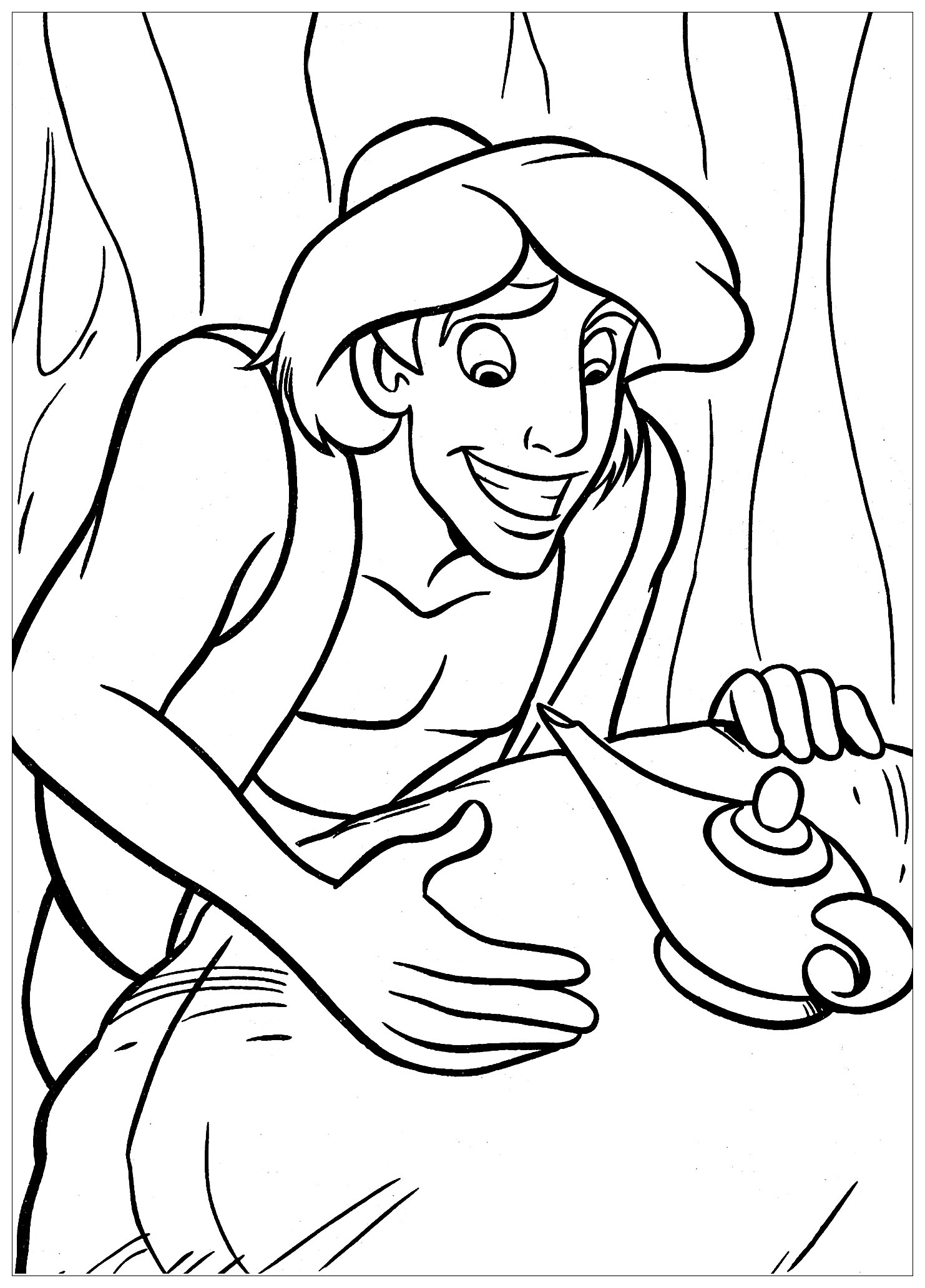 Simple coloriage d'Aladdin avec la lampe magique