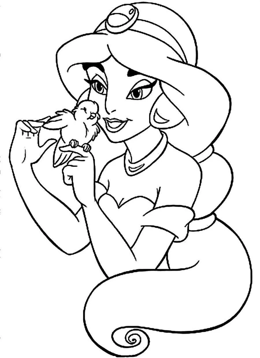 Jasmine et oiseau (Coloriage d'Aladdin à imprimer pour enfants)
