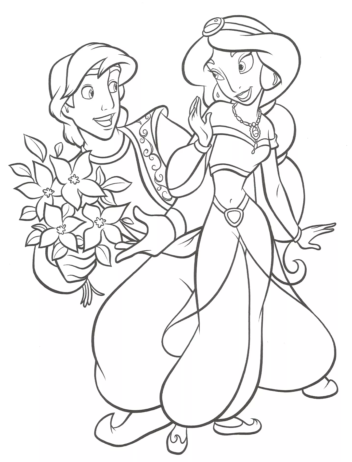 Aladdin et Jasmine (Coloriage à imprimer pour enfants)