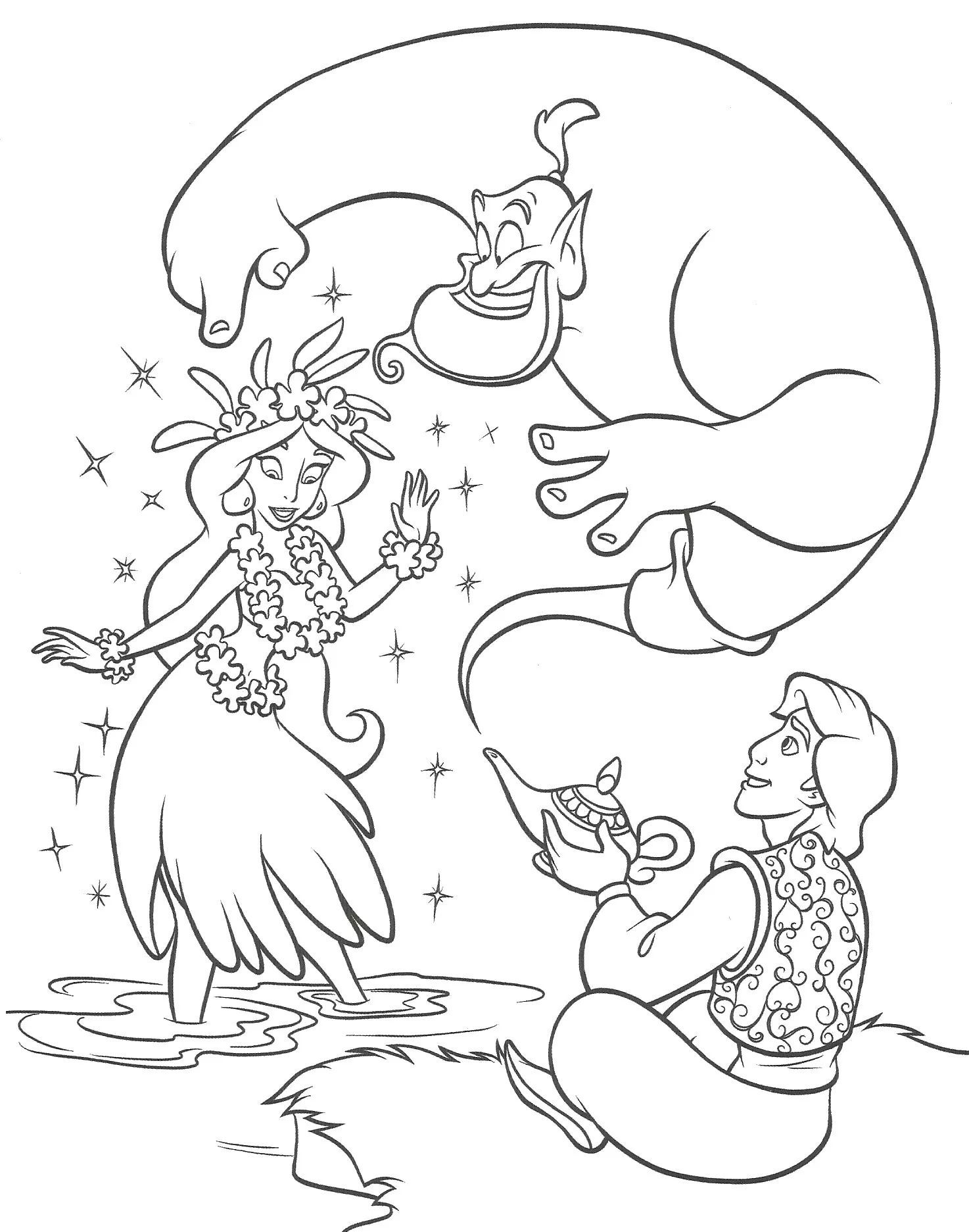 Le génie et Aladdin (Coloriage à imprimer pour enfants)