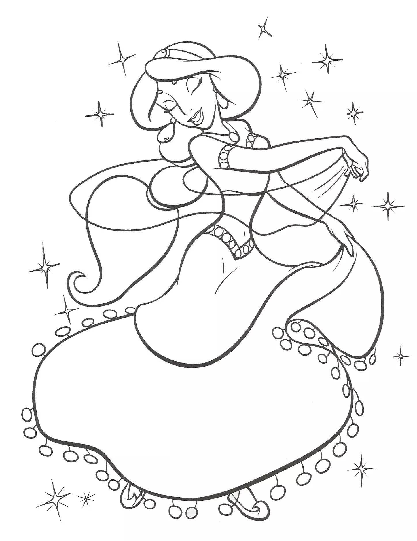 Jasmine avec une jolie robe (Coloriage d'Aladdin à imprimer pour enfants)