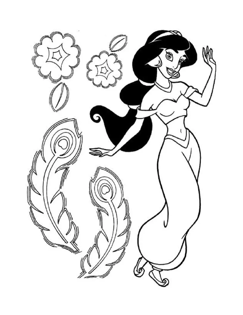 Jasmine et jolis motifs (Coloriage d'Aladdin à imprimer pour enfants)