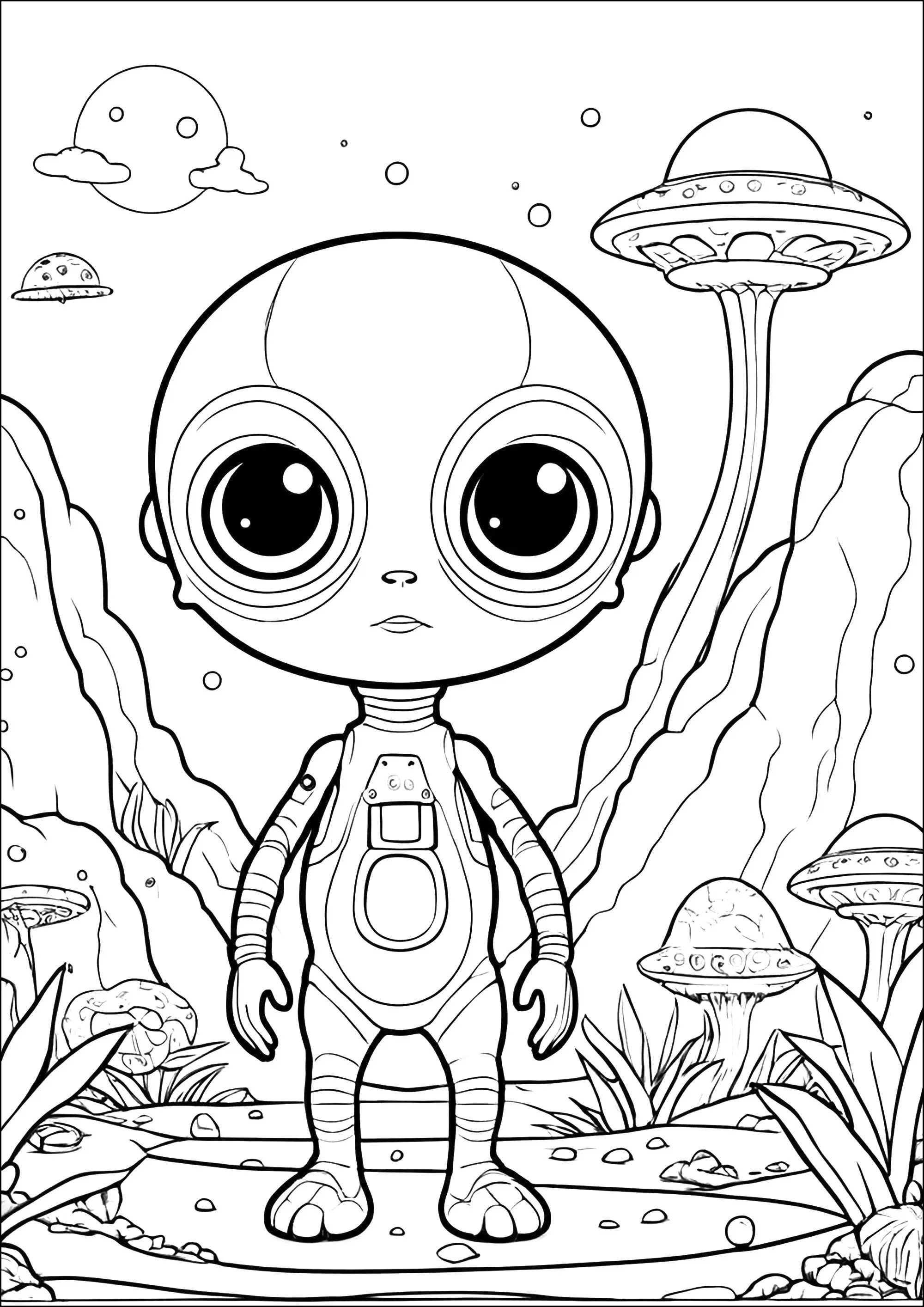 Extraterrestre songeur (Coloriage à imprimer pour enfants)