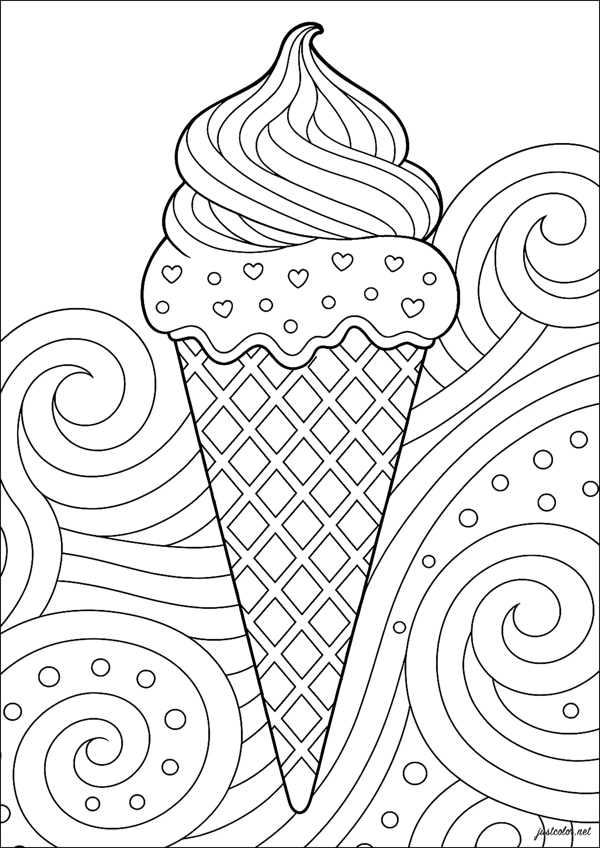 Délice glacé sous un ciel joyeux (Coloriage d'Aliments à imprimer pour enfants)