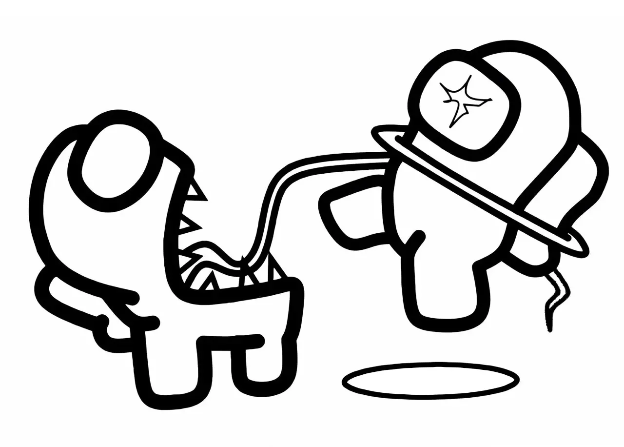 Un personnages Among Us en mange un autre (Coloriage à imprimer pour enfants)