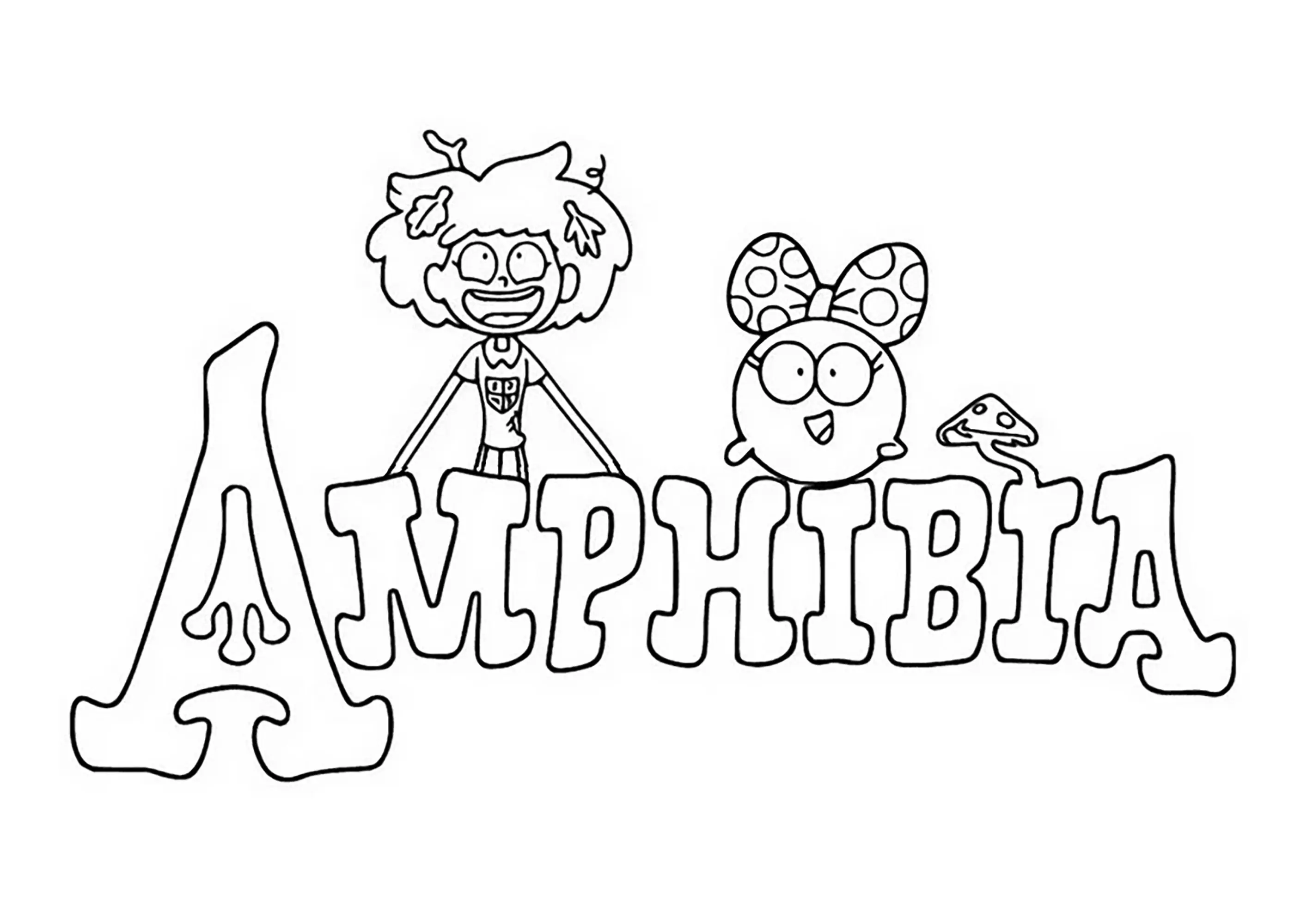Texte "Amphibia" avec Anne et Polly (Coloriage à imprimer pour enfants)