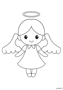 Petite ange aux ailes élégantes (Coloriage)
