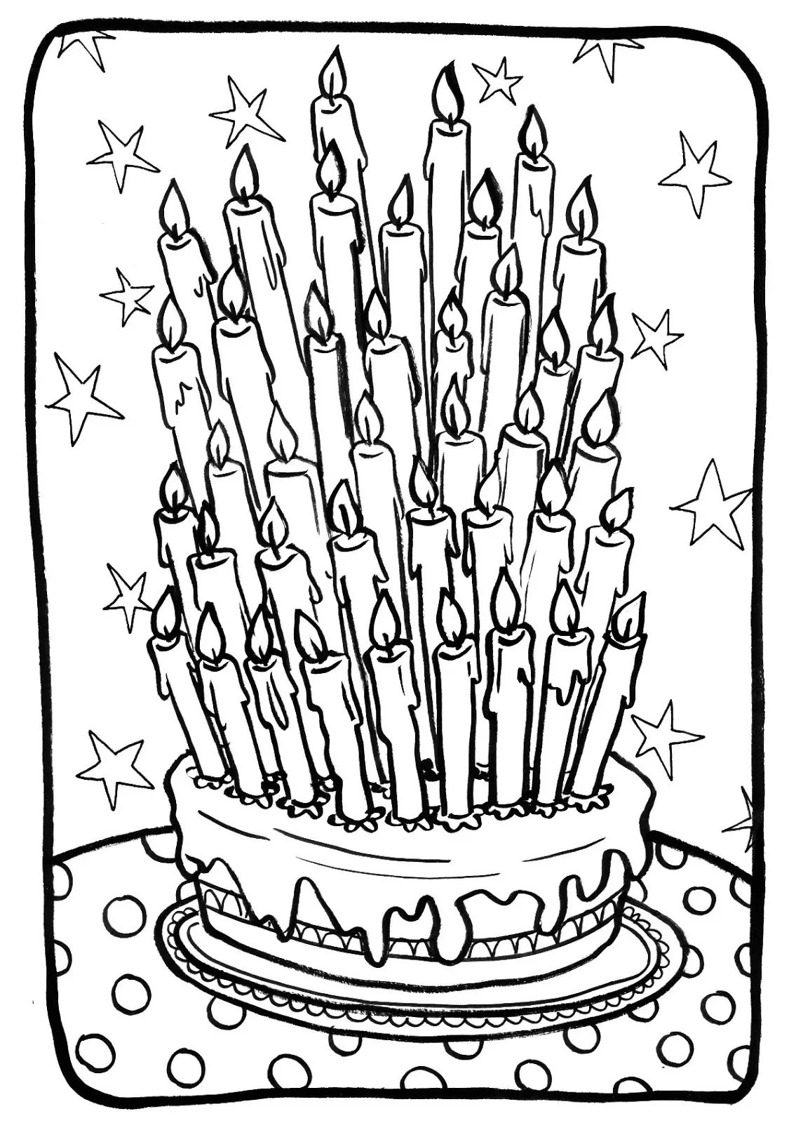 Gateau d'anniversaire plein de bougies (Coloriage à imprimer pour enfants)