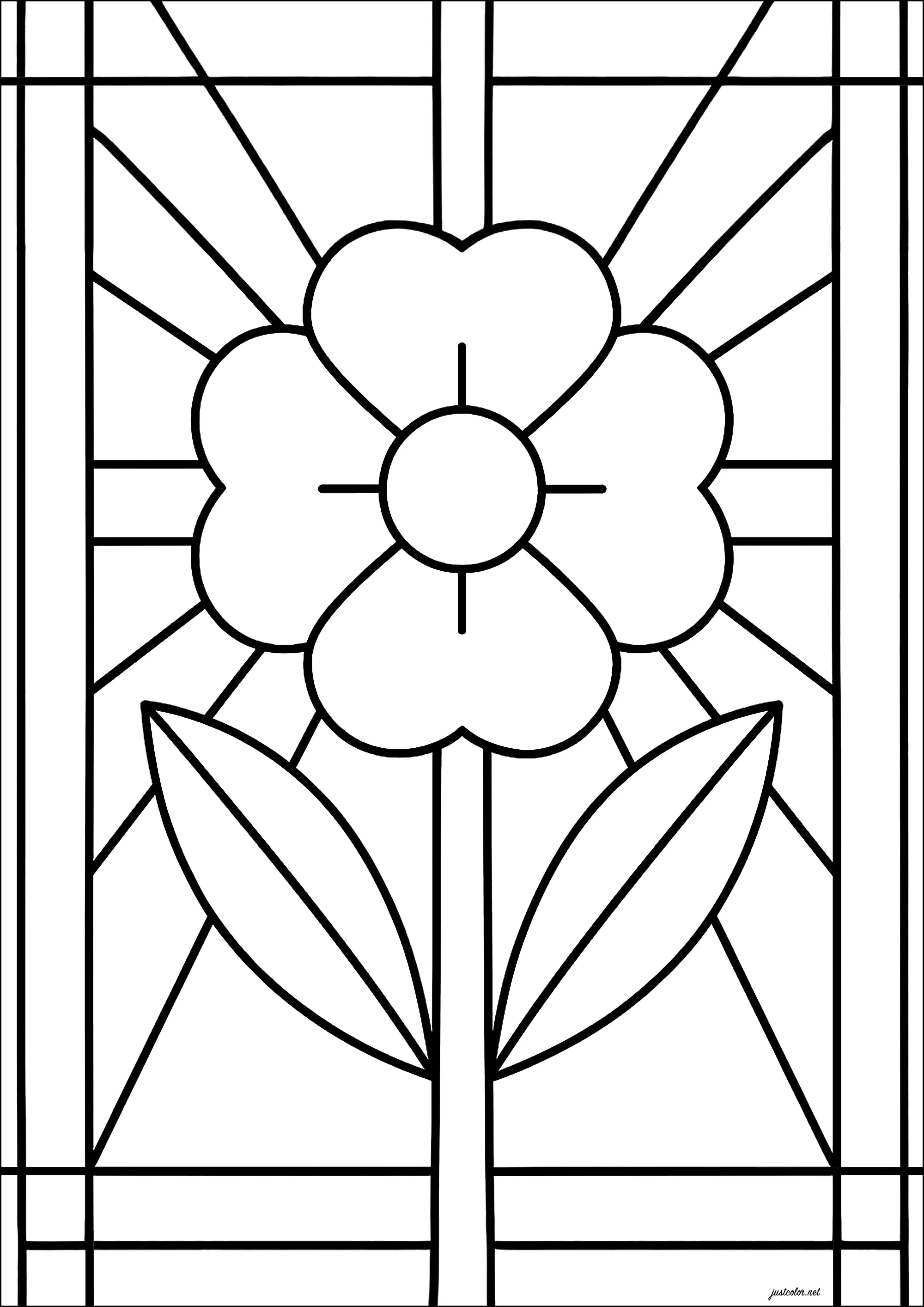 Fleur intégrée à des motifs géométriques (Coloriage d'Art Déco à imprimer pour enfants)