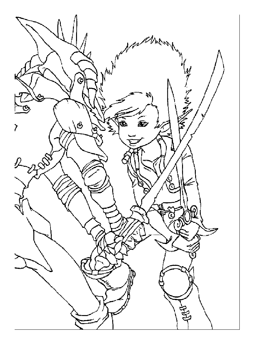 Arthur en plein combat (Coloriage d'Arthur et les Minimoys à imprimer pour enfants)