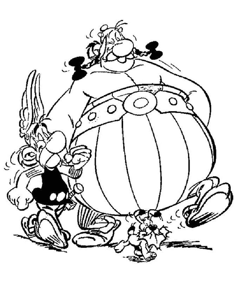 Coloriage d'Obelix qui a trouvé plein de sangliers pour le banquet