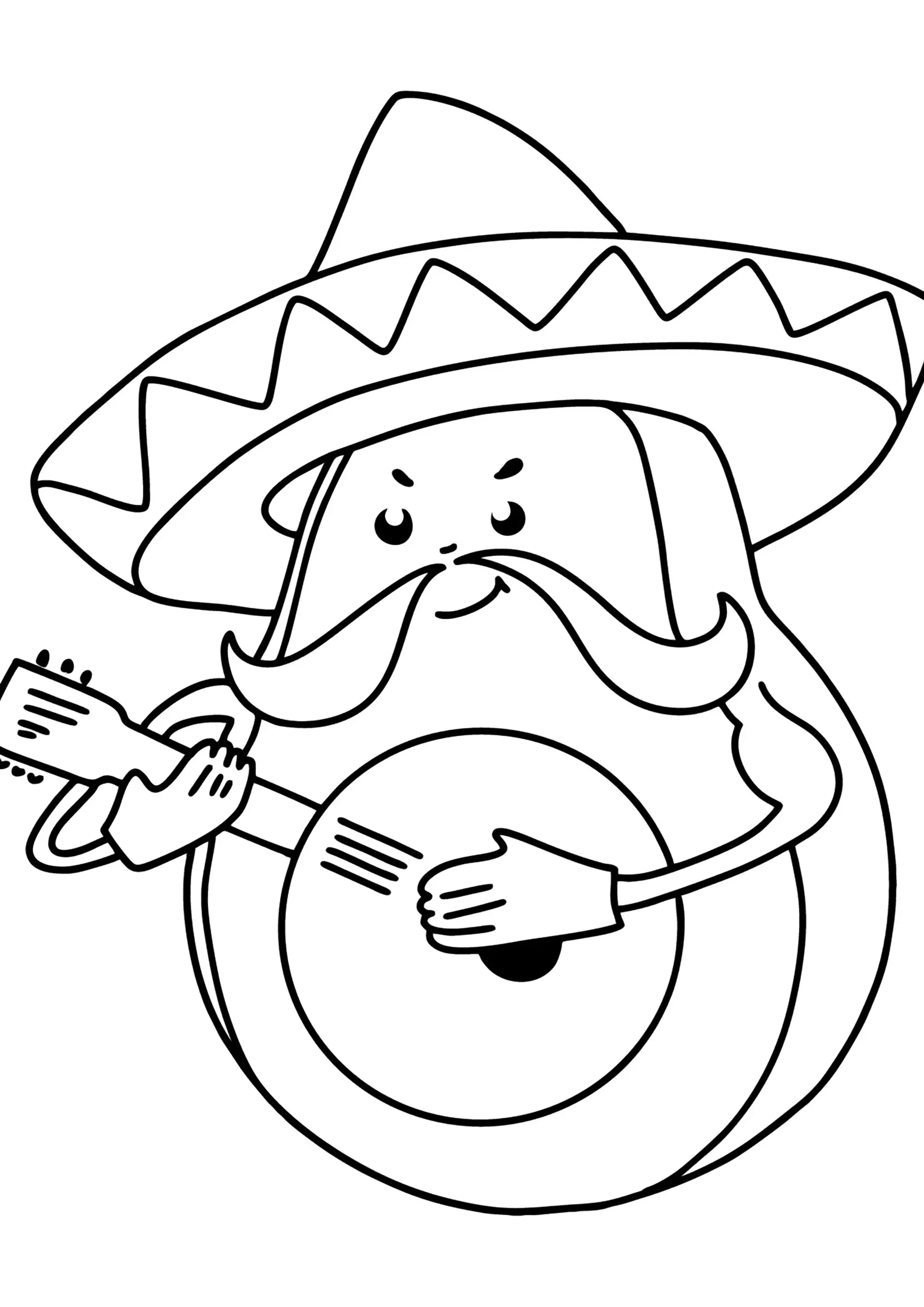Avocat mexicain jouant de la guitare (Coloriage à imprimer pour enfants)