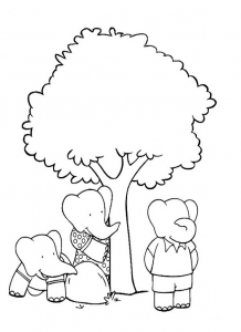 Coloriage de Babar à imprimer pour enfants : Cache cache
