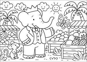 Marché tropical (Coloriage de Babar)