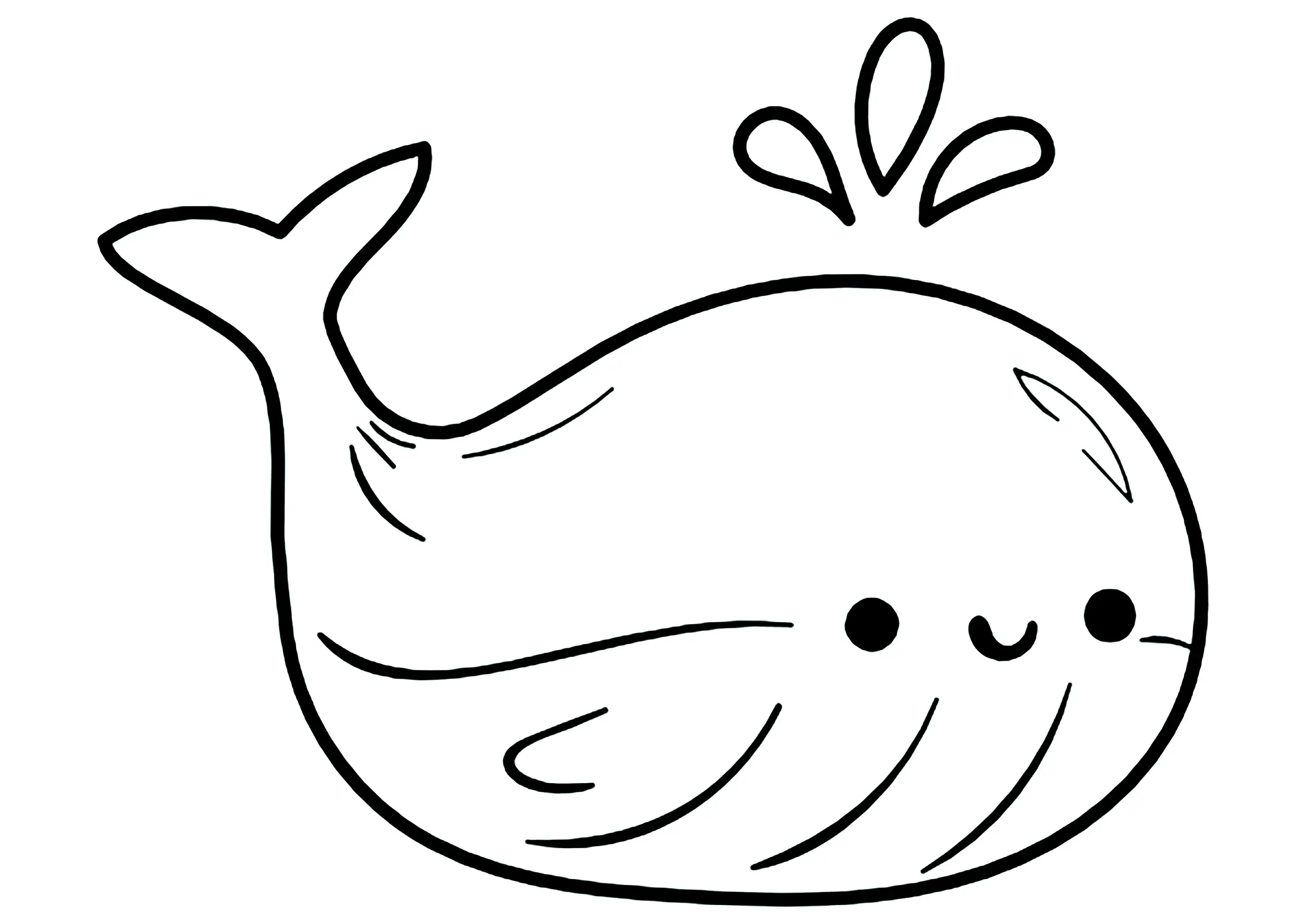 Jolie Baleine dessinée avec le style Kawaii (Coloriage à imprimer pour enfants)