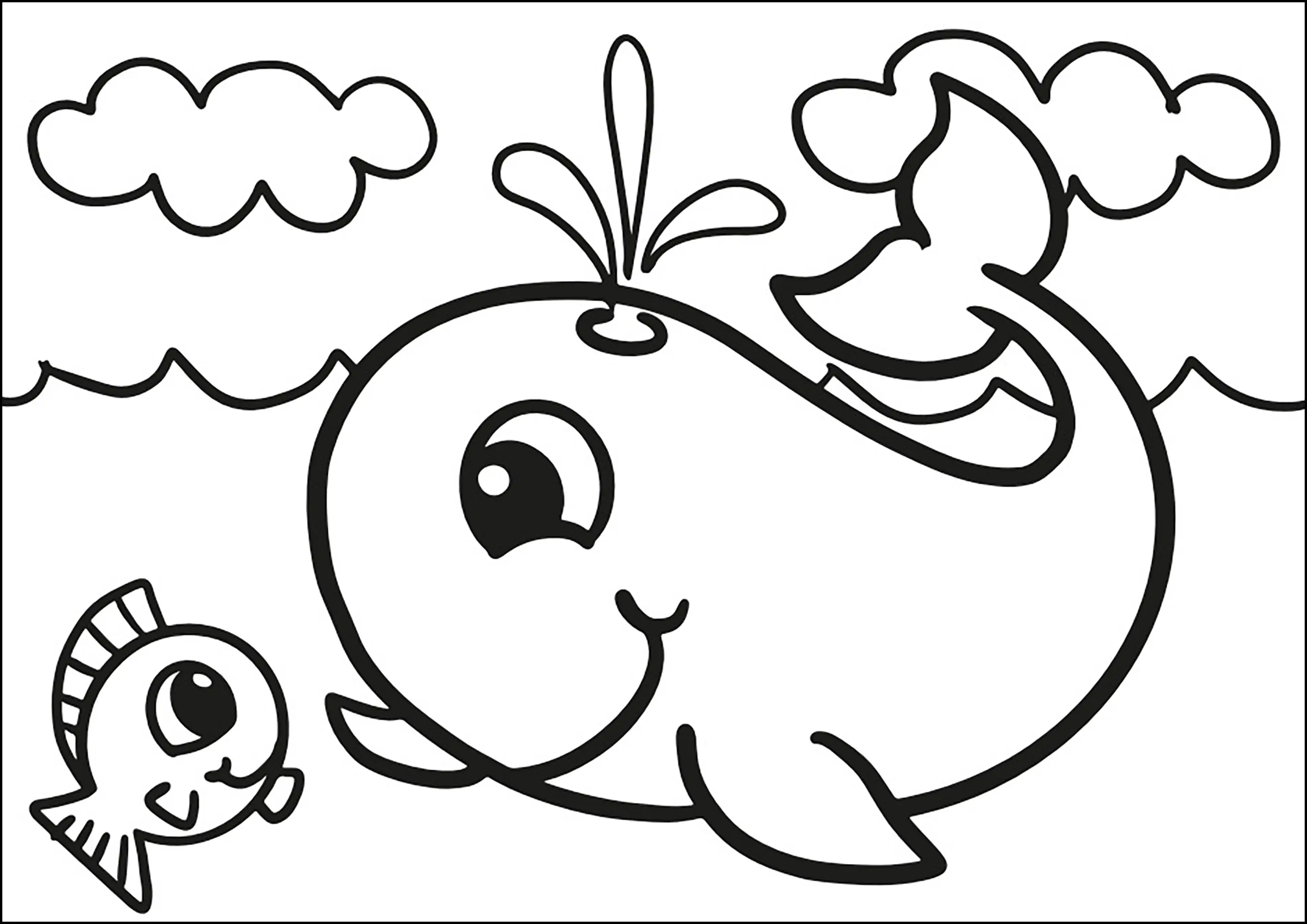 Baleine et petit poisson (Coloriage à imprimer pour enfants)