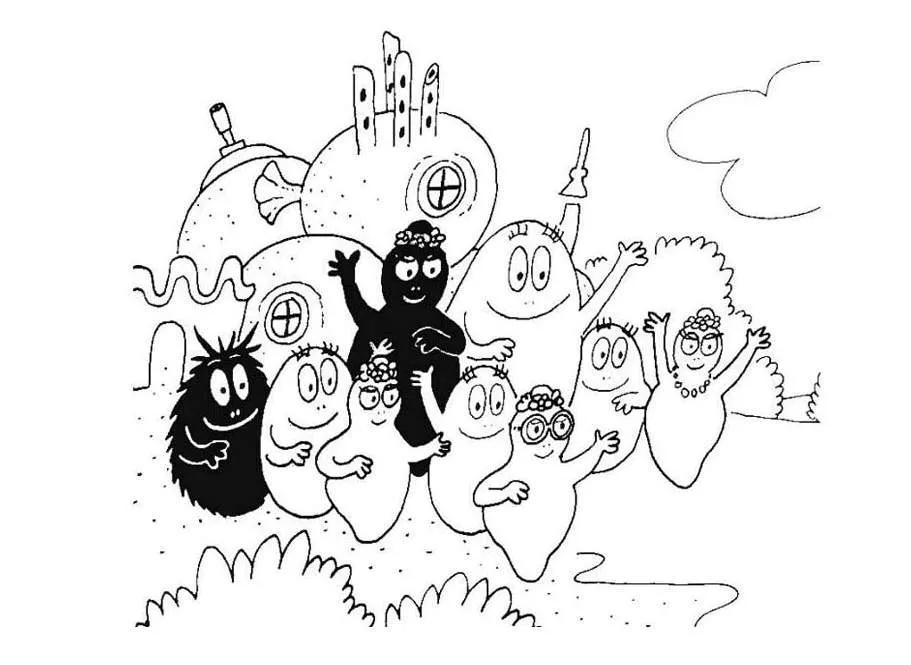 Les Barbapapas sont joyeux (Coloriage à imprimer pour enfants)