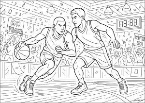 Duel Athlétique sur le Parquet (Coloriage de Basketball)
