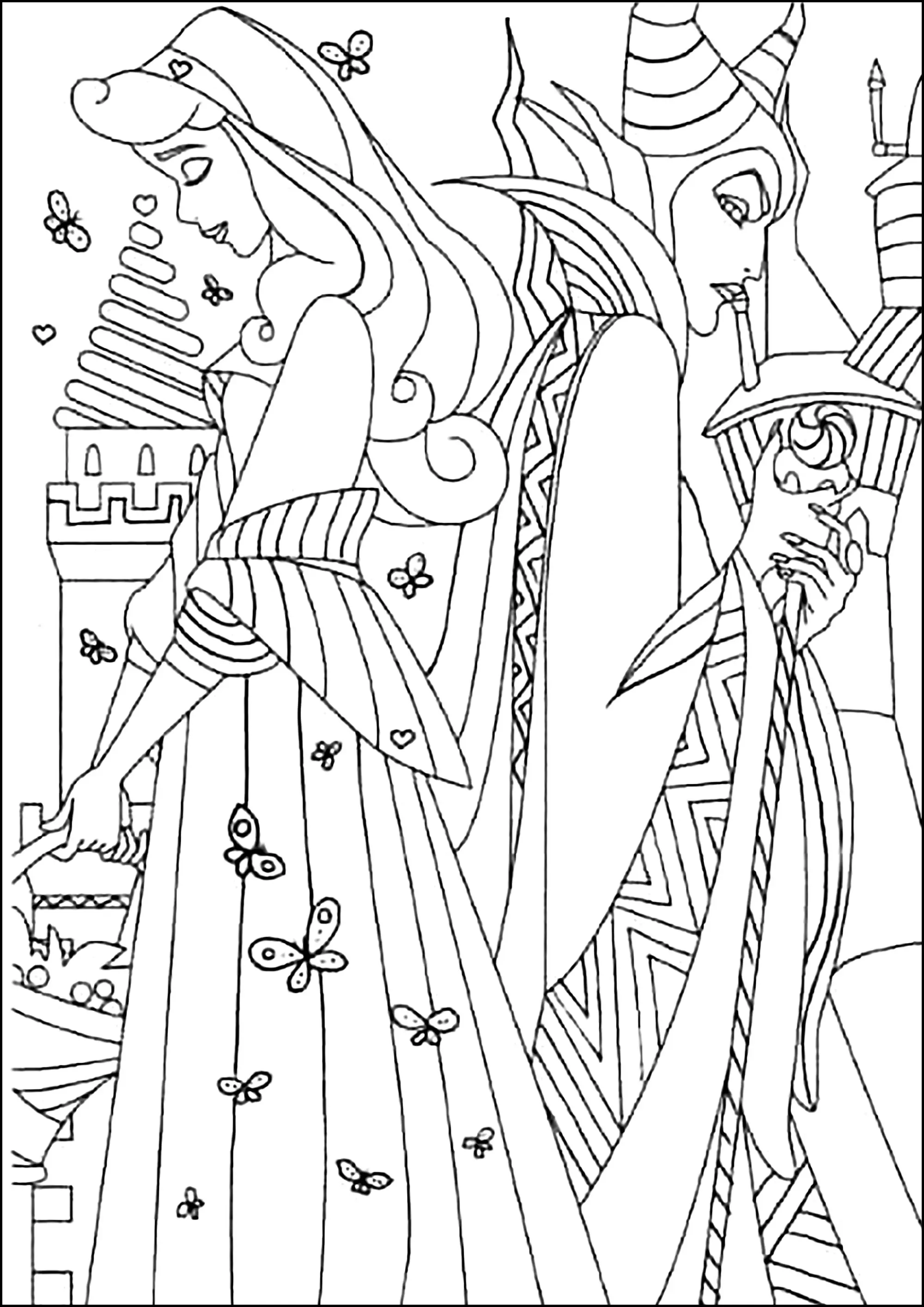 Maléfique et Aurore (Coloriage d'Images tagged "mechant-disney" à imprimer pour enfants)