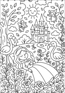 Sérénité dans un royaume enchanté (Coloriage de La Belle au Bois Dormant (Aurore))