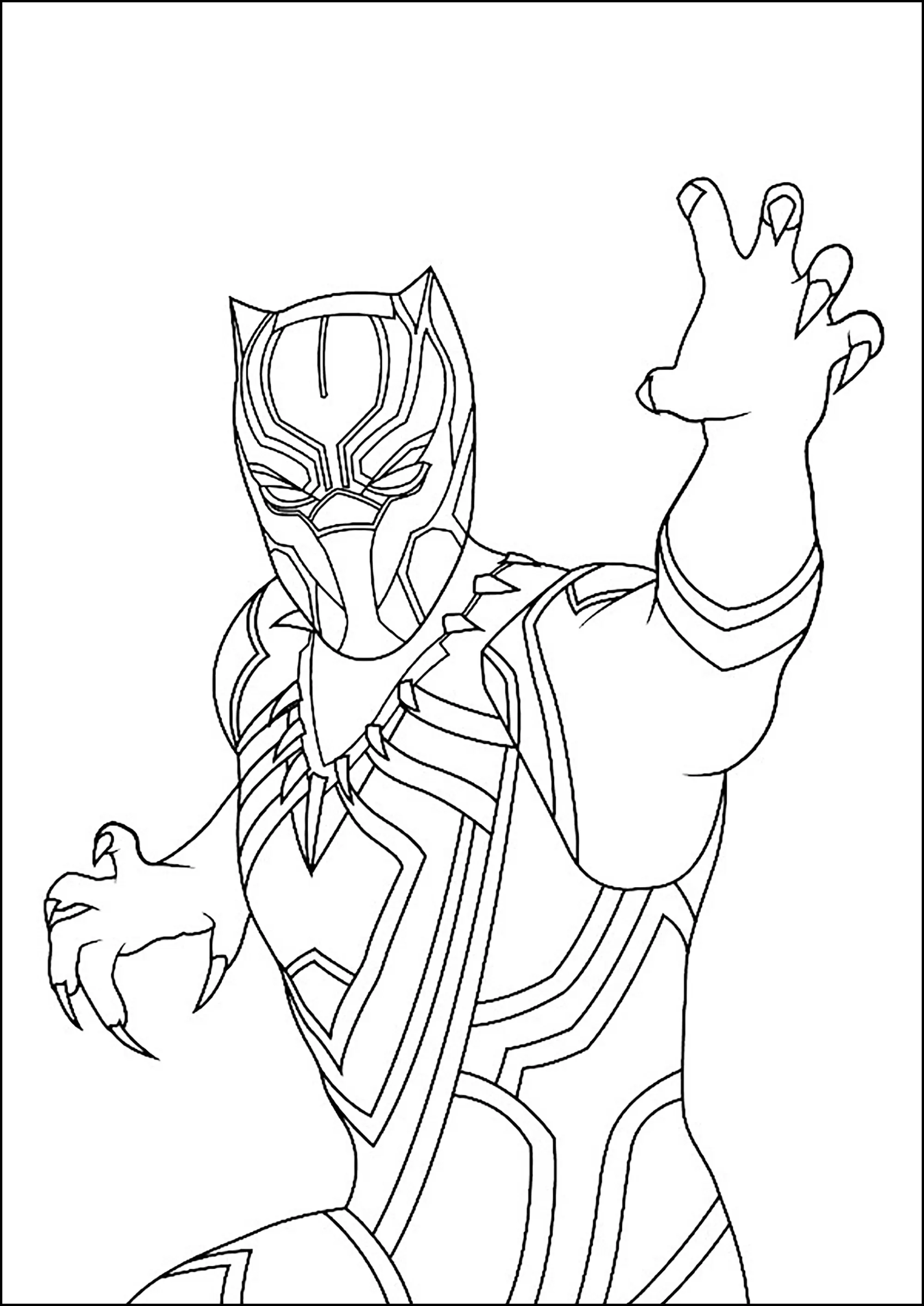 Black Panther prêt à l'action (Coloriage à imprimer pour enfants)
