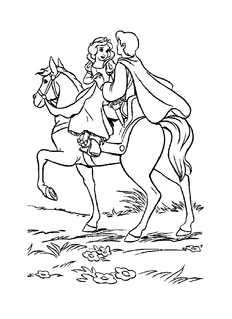 Joli coloriage de Blanche neige avec un oiseau