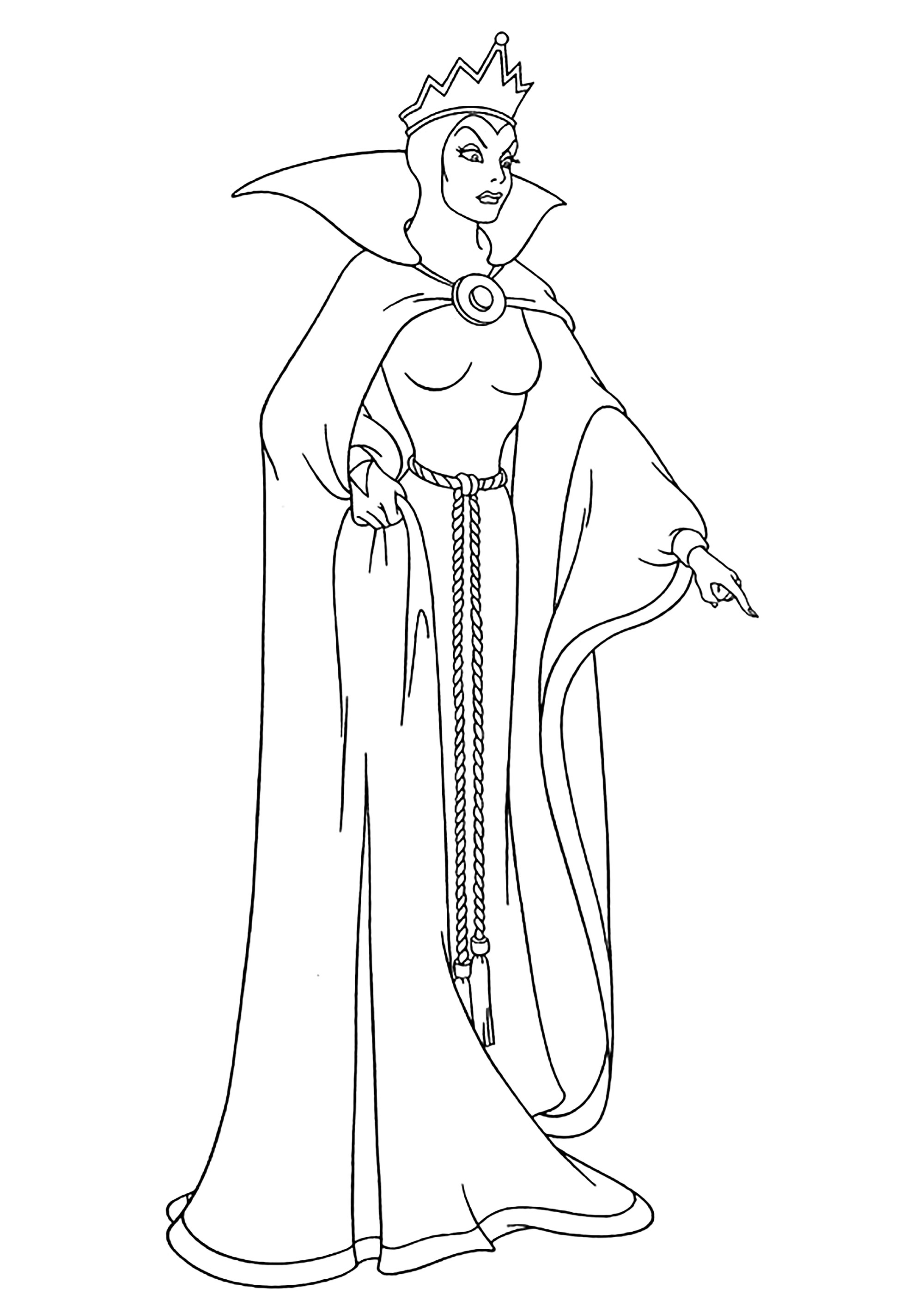 La méchante reine de Blanche Neige dans un simple coloriage